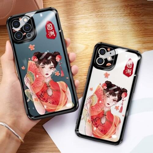 For iPhone 12 / 12 pro max Clear tempered glass case china style back Explosion-proof glass cover For iphone 11 pro max cases
