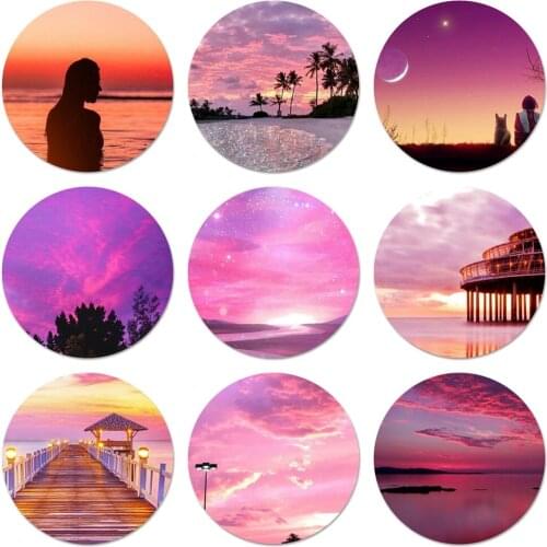 Pink cute kawaii sky space Sunset Cloud Art Badge Brooch Pin Accessories For Clothes Backpack Decoration gift 58mm