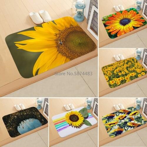 Printed Sunflower Floor Mats Modern Minimalist Kitchen Absorbent Non-slip Carpet