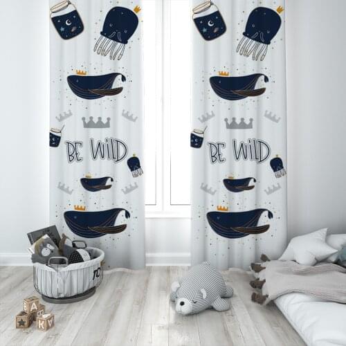Curtains Children 3D Printed Decorative Items Home Childrens Room White Wild Whale Crown King Model 1364