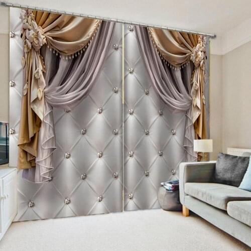 Morden Luxury Blackout 3D diamond Window Curtains For Living Room Drapes Cortinas Customized size