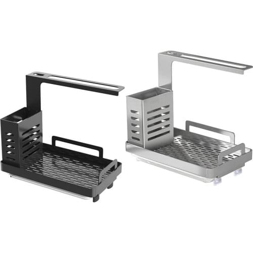 Kitchen Sink Caddy Rack Stainless Steel Sponge Soap Brush Holder With Drain Pan Premium Kitchen Drying Rack Organizer