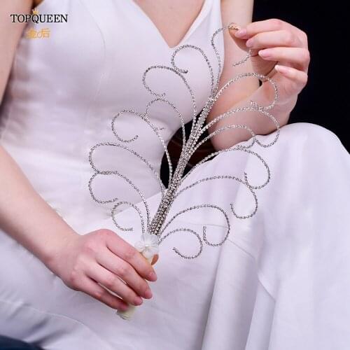 TOPQUEEN F33 Luxury Custom Bridal Holding Fower Diamonds Wedding Bouquet Bling Bridesmaid Home Decoration DIY Craft In Stock