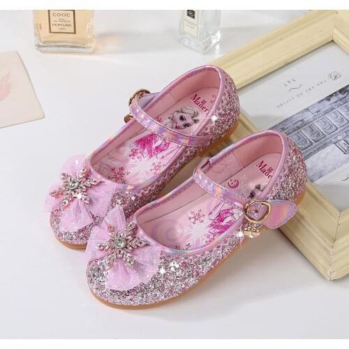 Disney Forzen Little Girls Crystal Shoes Children Princess Giltter Shoes Kids Stage Party Dance Shoes Elsa Shoes