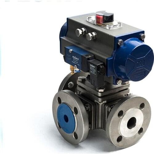 High Platform Dn200 Pn16 CF8M 316L Pneumatic Actuated WCB Cast Stainless Steel 3 Way Flanged Ball Valve