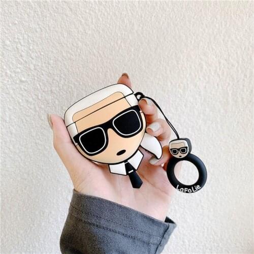 3D Luxury Protective Case for AirPods 2 Cute Cover Bluetooth Earphone Case for Airpods Silicone Unique Design with Ring Strap