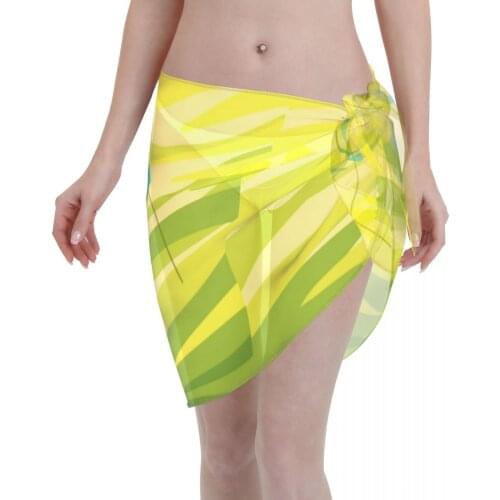 Womens Swim Wear Bikini Cover Up Lemon Swimming Among Fishes Beach Mini Wrap Skirt Sarong Pareo Shorts Summer Beachwear