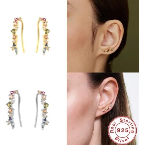 CANNER Minimalist Tiny Circle Long Stud Earrings for Women Geometric 925 Sterling Silver Jewelry Statement Ear Climbers Crawlers