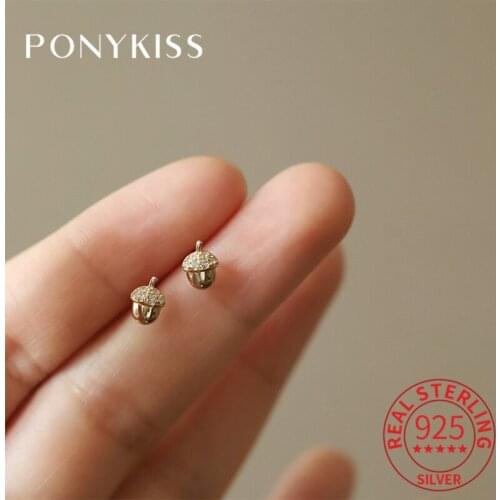 PONYKISS Real 925 Sterling Silver Oak Komatsu Fruit Zircon 14K Gold Stud Earrings For Women Lovely Fine Jewlry Drop Shipping