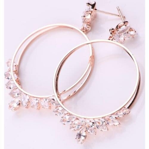 Hgflyxu High quality Rose Gold Color Drop Round Crystal Zirconia Earrings for Women Accessorie 2019 newnfashion jewelry