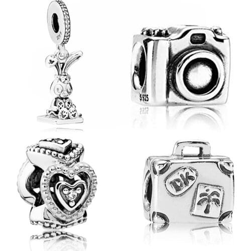New High-quality Fashion 100% S925 Sterling Silver 1: 1 Charm Suitcase Charm Female Diy Bracelet Charm Valentines Day Gift
