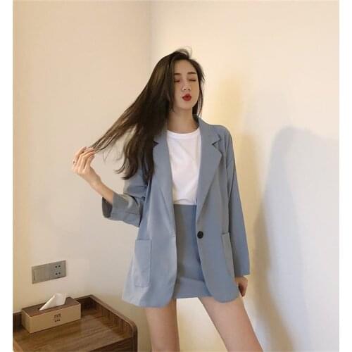 2021 Women Fashion 2 Piece Skirt Set Chic Elegant Blazer Solid Temperament Half-length Skirt Two Piece Set Fall Women Tide Suit