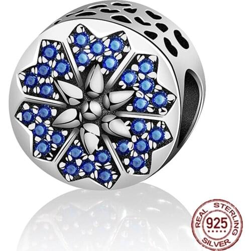 NEW Original Design 100% 925 Sterling Silver Charm Blue Jasmine Gem Charm Beaded Women Fashion Jewelry 2241-2260