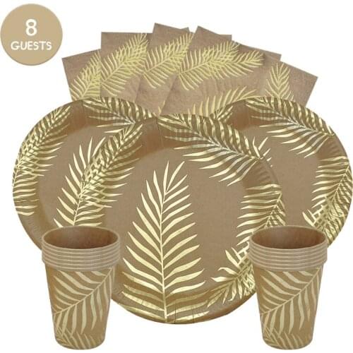 Gold Turtle Leaf Paper Tableware Set Safari Jungle Theme Decor Hawaii Party Supplies Birthday Party Decor