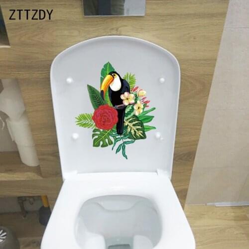 ZTTZDY 19.2×23.3CM Hand Drawn Cartoon Flower Bird Toilet WC Accessories Funny Home Wall Stickers T2-1207