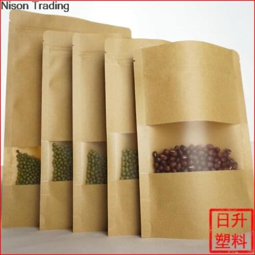 20*30cm 100PCS Resealbale stand up Kraft paper bag with matt clear window ziplock bags valve pouch zipper clip seal