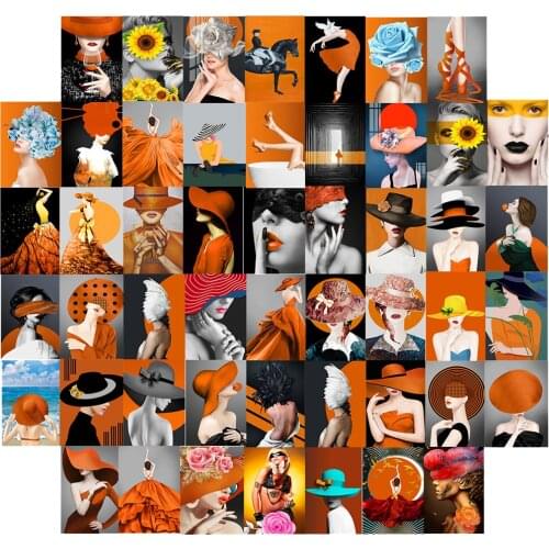50Pcs Nordic Aesthetic Characters Pictures Wall Collage Sexy Artistic Woman Print Kits Warm Color for Girls Bedroom Home Decor