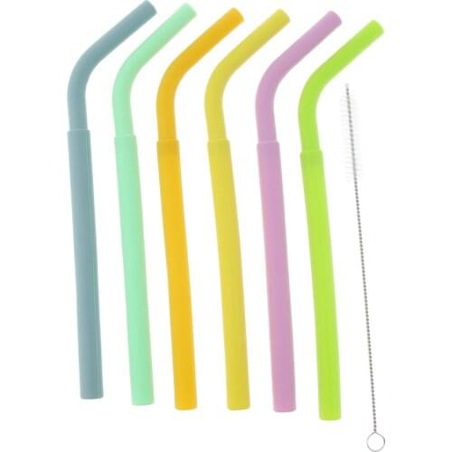 6x BPA Free Silicone Flexible Reusable Straight Bendy Drinking Straws + Cleaning Brush Set