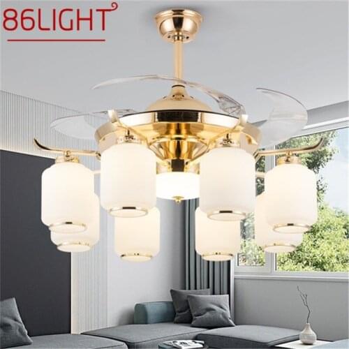 86LIGHT Ceiling Fan Light Invisible Luxury Lamp With Remote Control Modern LED Gold For Home Living Room