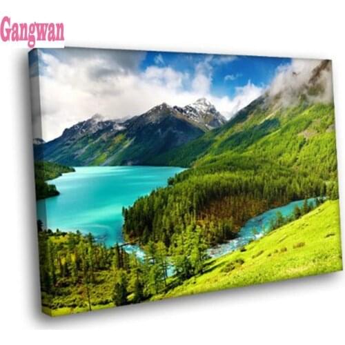 DIY diamond painting cross stitch Blue River Mountains Landscape full mosaic diamond embroidery square / round 5D handmade gift