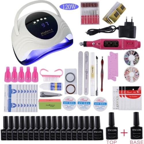 New Manicure Set With 180W/120W/54W LED Nail Lamp 20000 RPM Nail Drill Machine 52 Colors 8ml Soak-off UV Gel Nail Polish Kits