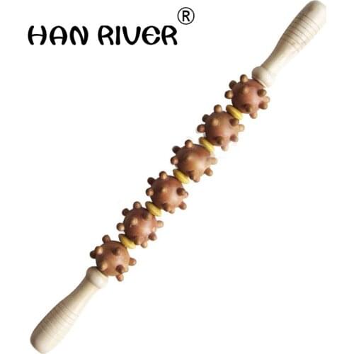 White belting leather bead yoga meridian rods full-body massage stick wheel pounded his waist back massage neck leg wooden ma