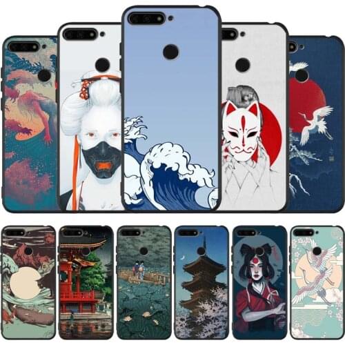 Japanese style art japan black Silicone Phone Case For honor 30 20 Pro 8 8X 9 10 20 Lite Mate 10 20 30 Lite Pro cover