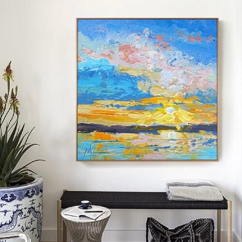 Pure hand-painted Oil Painting Decorative Painting The Living Room Sofa Backdrop Mural Paintings Triple Combination Of Nordic La