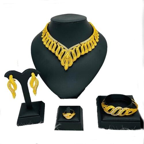 Dubai gold color jewelry sets for women bridal wedding gifts fashion necklace bracelet earrings ring collare jewelry African set