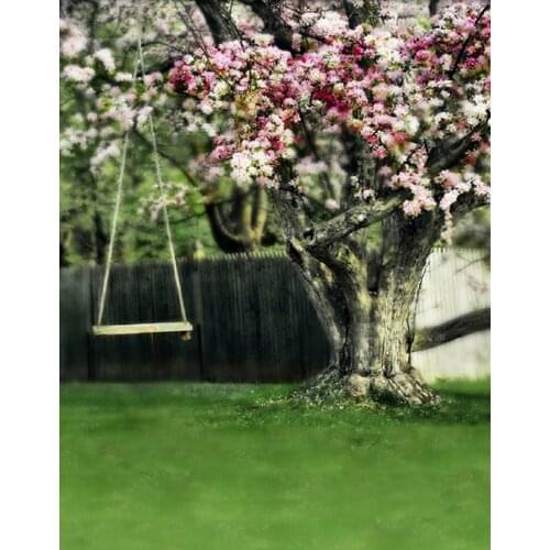 5x7ft Lawn Pink Flowers Tree Photography Backdrops Photo Props Studio Background