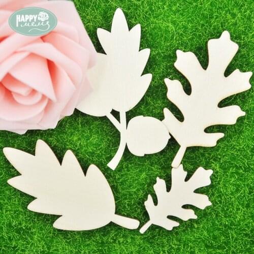 Happymems Wood Shape Leaves 24pcs Embellishments For Scrapbooking Wall Stick DIY Wooden Crafts Wood Leaf DIY Home Decorations
