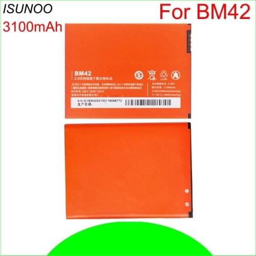 ISUNOO 5pcs/lot BM42 Battery For Xiaomi redmi note Battery High Quality Capacity Battery Replacement