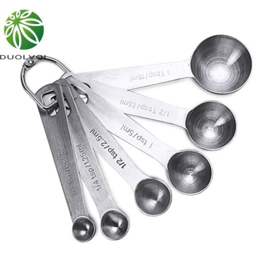 Duolvqi 6pcs/Lot Delicate Baking Cooking Measuring Scoop Food Grade Stainless Steel Measuring Spoons Practical Kitchen Tools