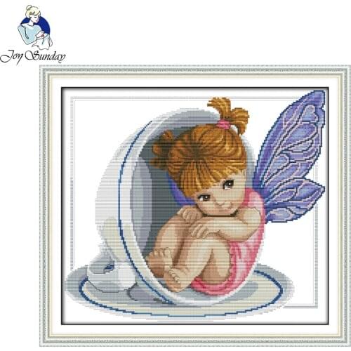 Joy sunday figure style A little angel in the cup counted cross stitch alphabet patterns free chart embroidery for kids