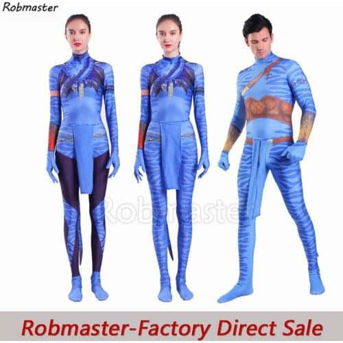Movie Avatar 2 Jake Sully Neytiri Cosplay Costumes Tail Spandex Zentai Suit Battle Bodysuit Jumpsuit Halloween Costume Adult Kid