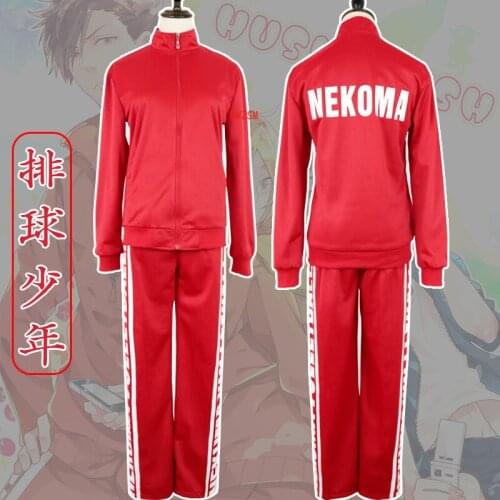Haikyuu Nekoma High Cosplay Yaoi Uniforms Tetsurou Kuroo Kozume Kenma Costume Set Volleyball Jacket+Pants Red Sportswear Jersey