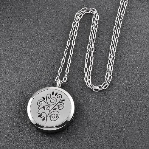 KLH0127 30mm Round Essential Oil Diffuser Necklace Stainless Steel Aromatherapy Locket Perfume Necklace for Women Gift