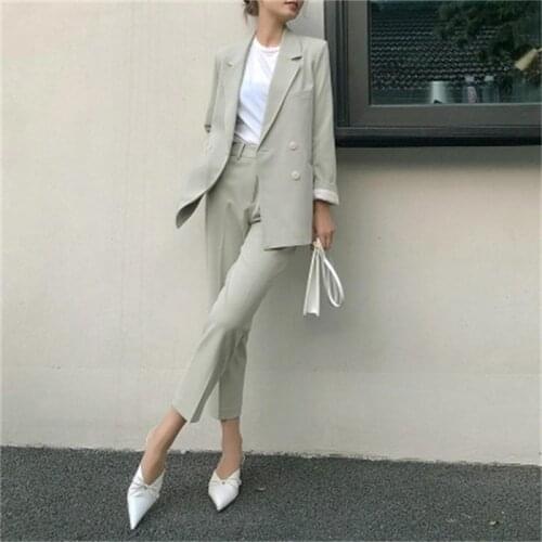 Fashion Pant Suit female New High end Leisure wonen autumn Double-breasted Small suit Coat pants OL two-piece suit women
