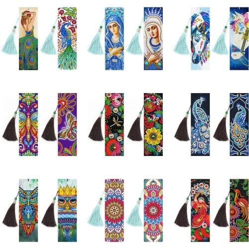 2Pcs Diamond Painting Bookmark Diamond Art Cross Stitch Embroidery Kit Partial Special Shaped Drill Tassel Bookmark DIY Crafts