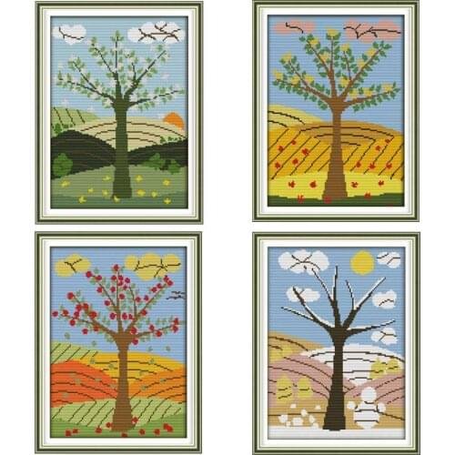 The four seasons scenery Counted Cross Stitch 11CT 14CT Cross Stitch Set Wholesale Cross-stitch Kit Embroidery Needlework