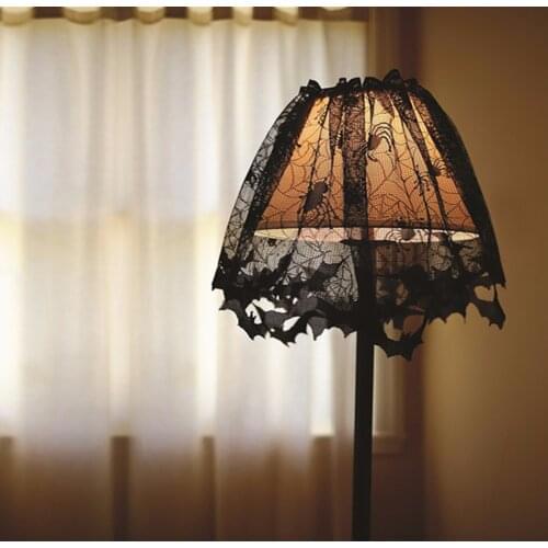 Newest Arrival Halloween Lampshade Scarf Spider Web Black Lace Ribbon Cover Party Decoration Tool