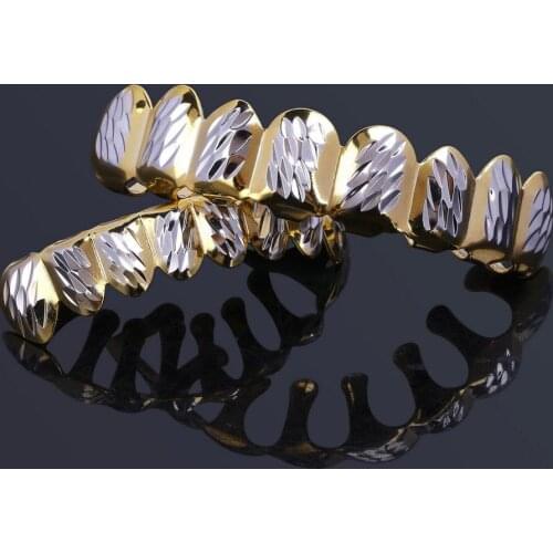 New Fit Gold Silver Color D-Cut Top & Bottom Teeth Grillz With Silicone Hip Hop Rock Jewelry Christmas rock punk party Gift