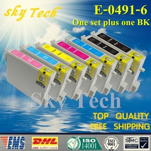 One set Plus One BK Compatible Cartridge For T0491 - T0496 , For Epson R210 R230 R310 R350 RX510 RX630 RX650 etc