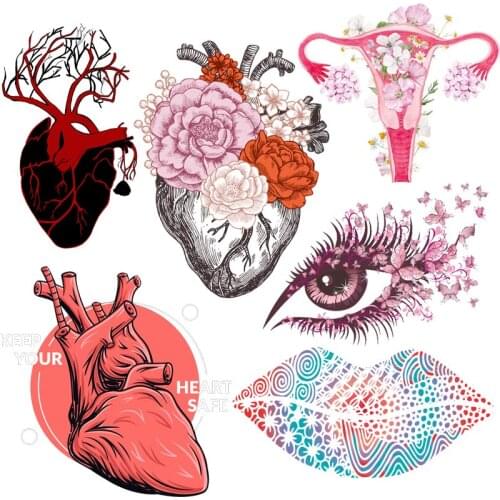 Human Organs Patch Heart Eyes Iron On Patches For Clothing lips Sticker Heat Transfer Patches On Clothes Hippie Apllique Stripes