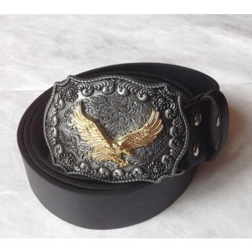 New Western Cowboy Eagle Floral Flower Belt Buckle And 1.5"PU Black Screw On Belt Native Style