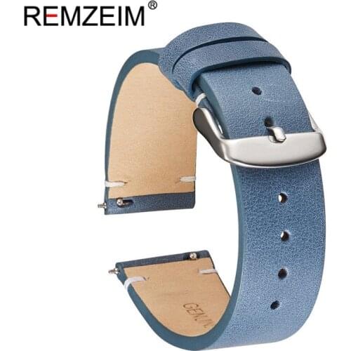 REMZEIM Quick Release Leather Watch Straps 18mm 20mm 22mm Watchbands Calfskin Soft Matte Leather Bracelet for Smartwatch Band