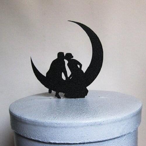 Romantic wedding Cake Topper ,Bride and Groom kiss on the moon silhouette Cake Topper,For Wedding Party Decor Supplies