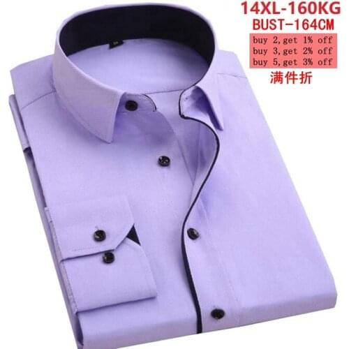 Mens Formal Shirt Large Size10XL 11XL 12XL 13XL 14XL Long Sleeve Lapel Shirt Commercial Light Blue 7XL 8XL 9XL