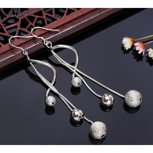 Fashion 925 Sterling Silver Earrings Flowing Water Hanging Beads Earrings Daughter Charm Jewelry Gift