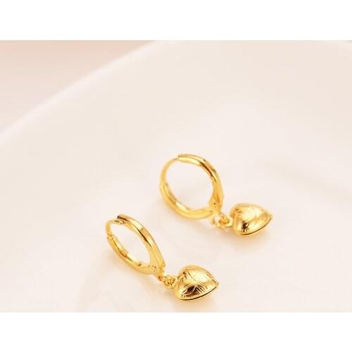 3D Heart Earrings For Girls/Ladies Birthday Gift Trendy Fine Yellow Gold GF Engagement /Wedding Bands Promise Earring full